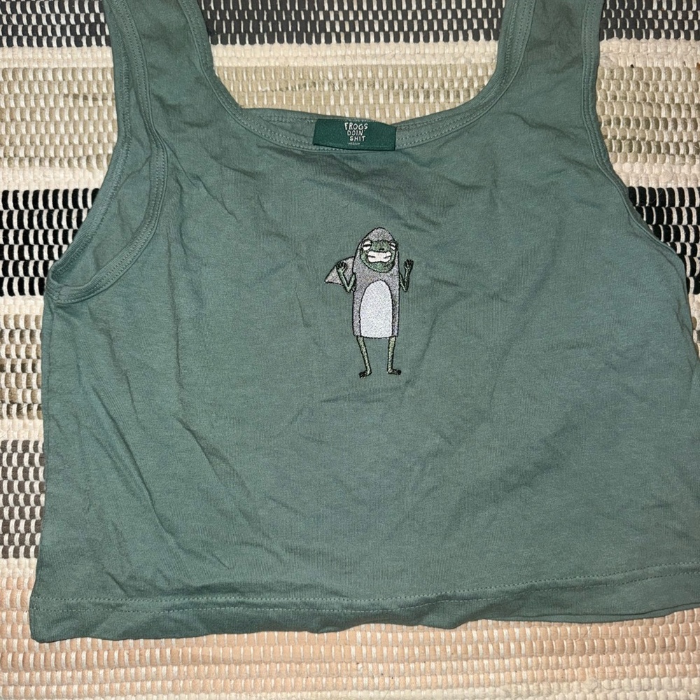 Green Crop Top with Cartoon Design
